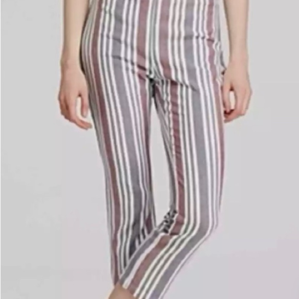 Free People Side Zip Linen Blend Casual Pants. Multi-color Stripes